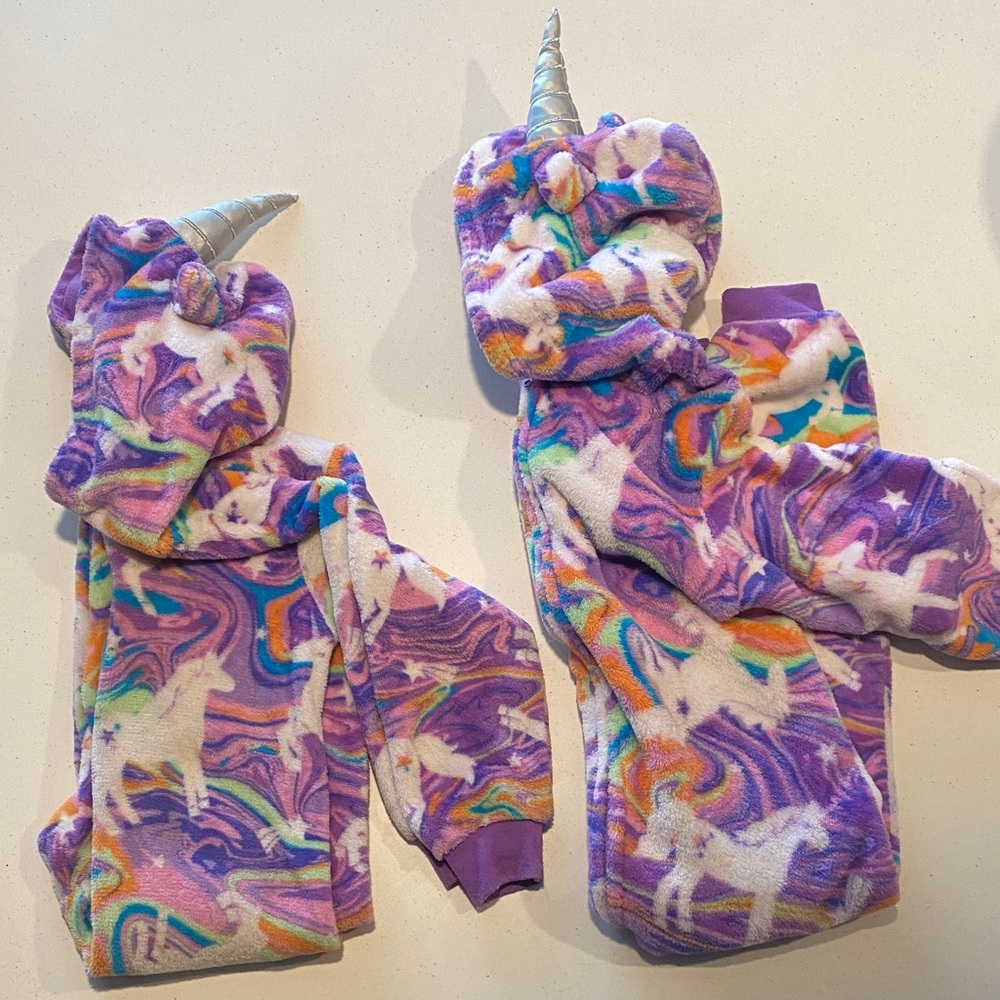 The Children’s PJ Place set of 2 Sibling Unicorn Fleece Onesies Hooded Zip Cozy